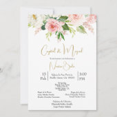 Einladung zur Hochzeit in Rosa und Weiß auf Spanis (Vorderseite)