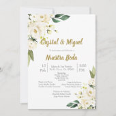 Einladung zur Hochzeit in Rosa und Weiß auf Spanis (Vorderseite)