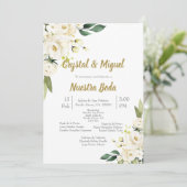 Einladung zur Hochzeit in Rosa und Weiß auf Spanis (Stehend Vorderseite)