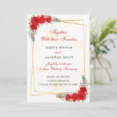 Einladung zur Hochzeit in Rot-Blütengold (Stehend Vorderseite)