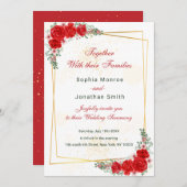 Einladung zur Hochzeit in Rot-Blütengold (Vorne/Hinten)