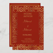 Einladung zur Hochzeit in Rot und Gold (Vorne/Hinten)