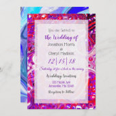 Einladung zur Hochzeit in Rot und Lila Fluid Art (Vorne/Hinten)