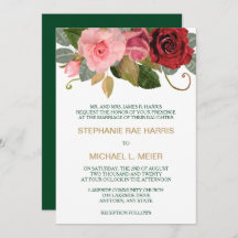 Einladung zur Hochzeit in Rot und Rosa Rose