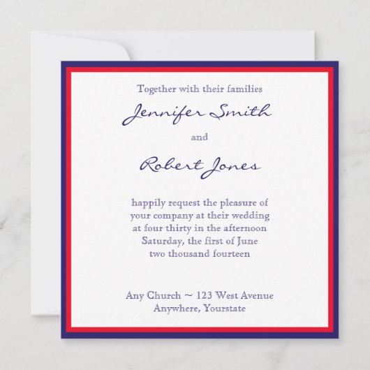 Einladung zur Hochzeit in Rot-Weiß und Blau (Rückseite)