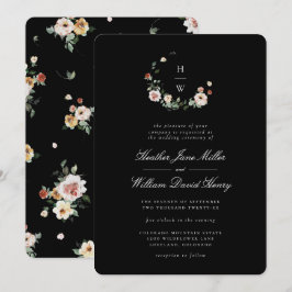 Einladung zur Hochzeit in Schwarz-Monogramm