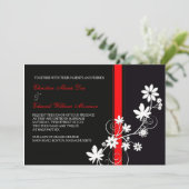Einladung zur Hochzeit in Schwarz-Rot-Blume (Stehend Vorderseite)