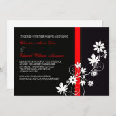 Einladung zur Hochzeit in Schwarz-Rot-Blume (Vorne/Hinten)
