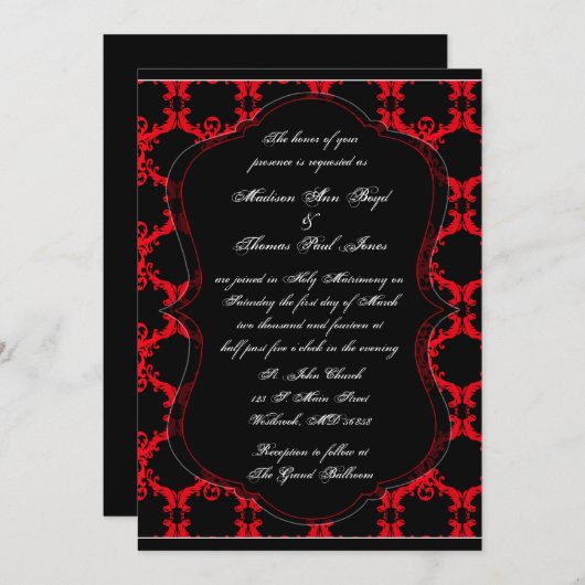 Einladung zur Hochzeit in Schwarz, Rot und Weiß (Vorne/Hinten)