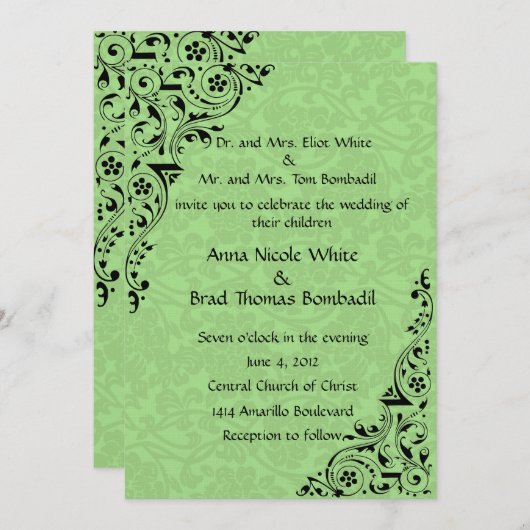 Einladung zur Hochzeit in Schwarz und Celadon (Vorne/Hinten)