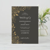 Einladung zur Hochzeit in Schwarz und Gold (Stehend Vorderseite)