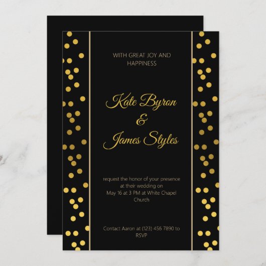 Einladung zur Hochzeit in Schwarz und Gold (Vorne/Hinten)