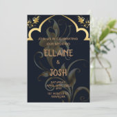 Einladung zur Hochzeit in Schwarz und Gold (Stehend Vorderseite)