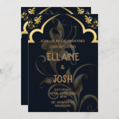 Einladung zur Hochzeit in Schwarz und Gold (Vorne/Hinten)