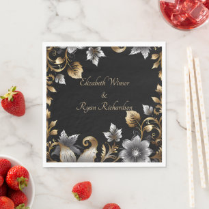 Einladung zur Hochzeit in Schwarz und Gold Serviette