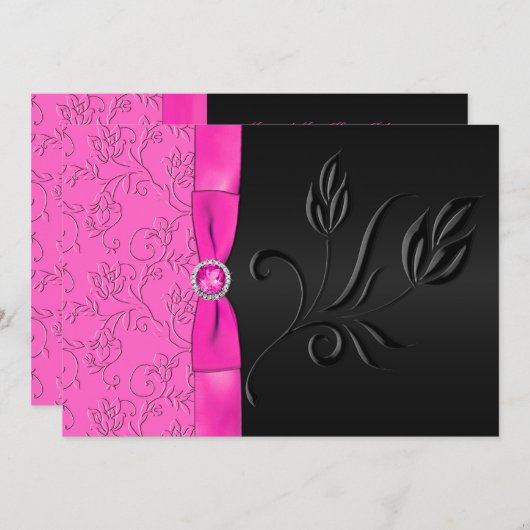 Einladung zur Hochzeit in Schwarz und Heiß Rosa (Vorne/Hinten)