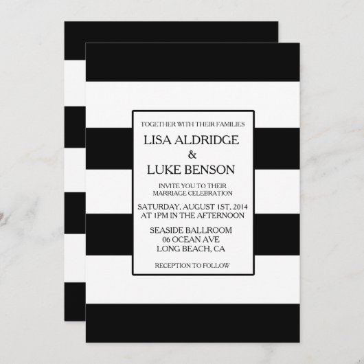 Einladung zur Hochzeit in Schwarz und Weiß (Vorne/Hinten)