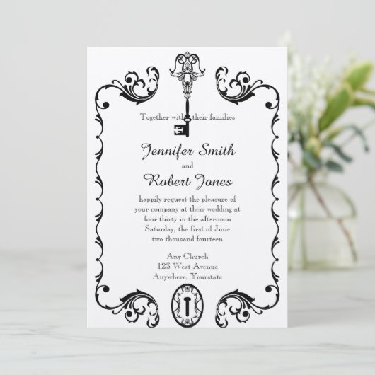 Einladung zur Hochzeit in Schwarz und Weiß (Stehend Vorderseite)