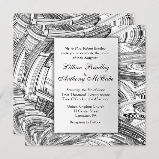 Einladung zur Hochzeit in Schwarz und Weiß (Vorne/Hinten)