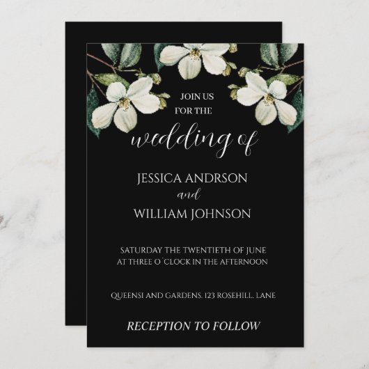 Einladung zur Hochzeit in Schwarz und Weiß (Vorne/Hinten)