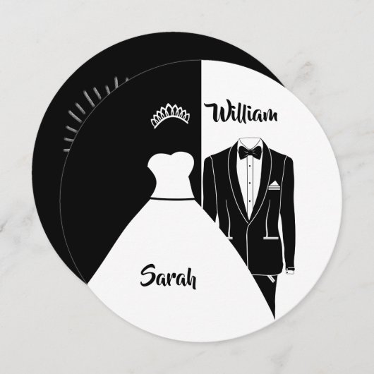 Einladung zur Hochzeit in Schwarz-Weiß (Vorne/Hinten)