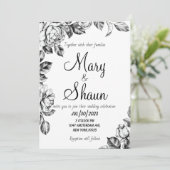 Einladung zur Hochzeit in Schwarz-Weiß-Blume (Stehend Vorderseite)