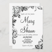 Einladung zur Hochzeit in Schwarz-Weiß-Blume (Vorne/Hinten)