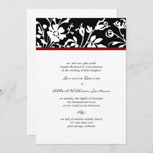 Einladung zur Hochzeit in Schwarz-Weiß-Flora (Vorne/Hinten)