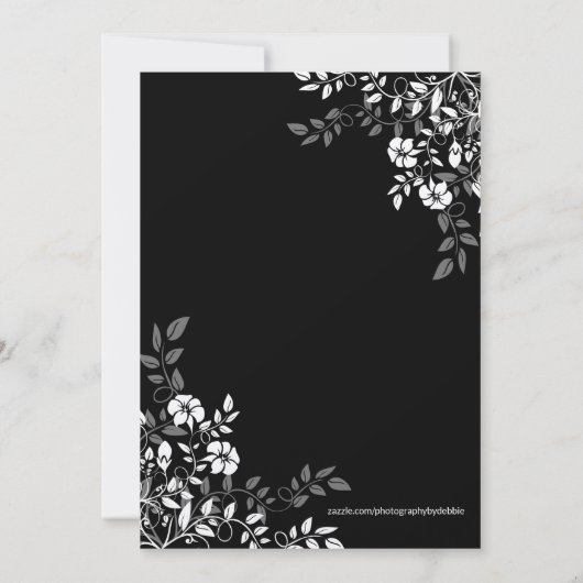 Einladung zur Hochzeit in Schwarz-Weiß-Flora (Rückseite)