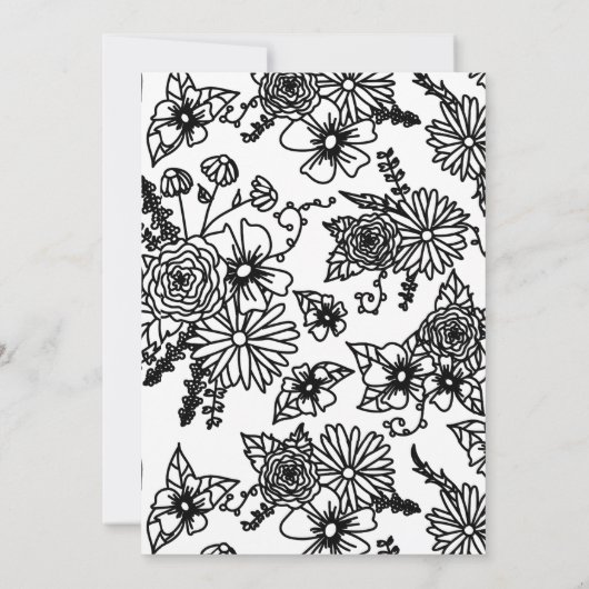 Einladung zur Hochzeit in Schwarz-Weiß-Wildblume (Rückseite)