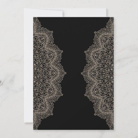 Einladung zur Hochzeit in schwarzer Farbe mit Deko (Rückseite)