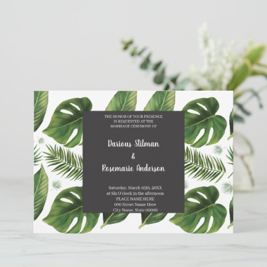 Einladung zur Hochzeit in Tropical Palm (Stehend Vorderseite)
