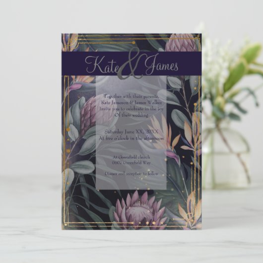 Einladung zur Hochzeit in tropischen Night Navy un (Stehend Vorderseite)