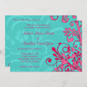 Einladung zur Hochzeit in Türkis und Rosa (Vorne/Hinten)