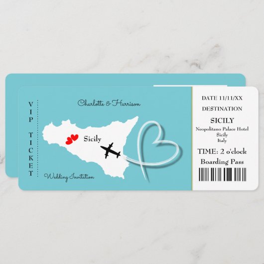 Einladung zur Hochzeit in Urlaubsort Sizilien (Vorne/Hinten)