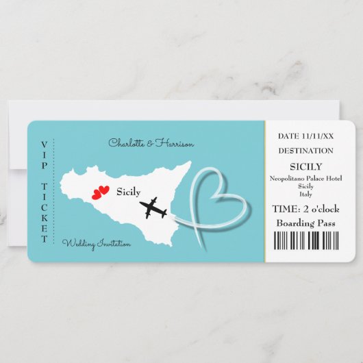 Einladung zur Hochzeit in Urlaubsort Sizilien (Vorderseite)