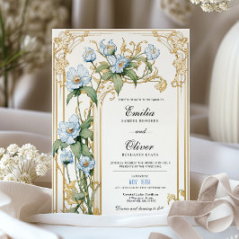 Einladung zur Hochzeit in Vintagem Blau und Gold