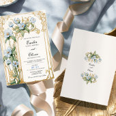 Einladung zur Hochzeit in Vintagem Blau und Gold