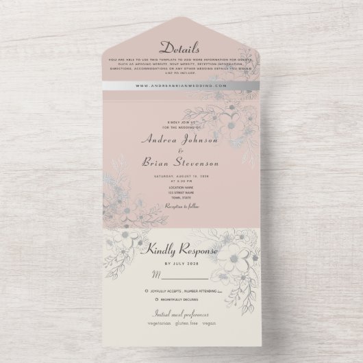 Einladung zur Hochzeit in Vintagem Rosa (Innen Boden)