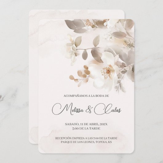 Einladung zur Hochzeit in Weiß (Vorne/Hinten)