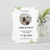 Einladung zur Hochzeit in Weiß und Grün (Stehend Vorderseite)