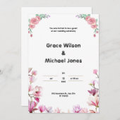 Einladung zur Hochzeit in Weiß und Rosa (Vorne/Hinten)