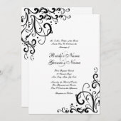 Einladung zur Hochzeit in Weiß und Schwarz (Vorne/Hinten)