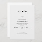 Einladung zur Hochzeit in Weiß und Schwarz (Vorne/Hinten)