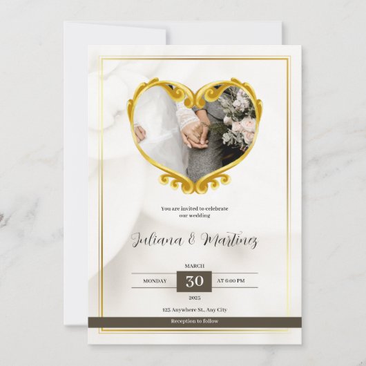 Einladung zur Hochzeit in Weiß und Schwarz (Vorderseite)