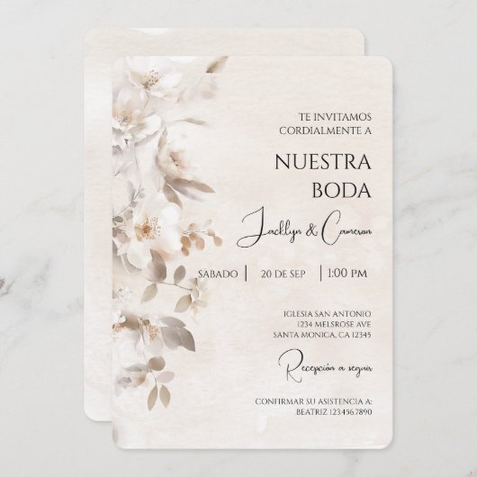 Einladung zur Hochzeit in Weißer Blume (Vorne/Hinten)