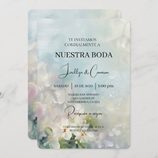 Einladung zur Hochzeit in Weißer Blume (Vorne/Hinten)