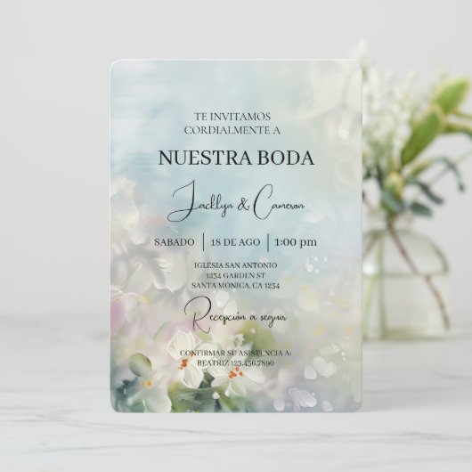 Einladung zur Hochzeit in Weißer Blume (Stehend Vorderseite)