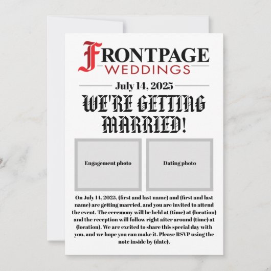 Einladung zur Hochzeit in Zeitungen (Vorderseite)