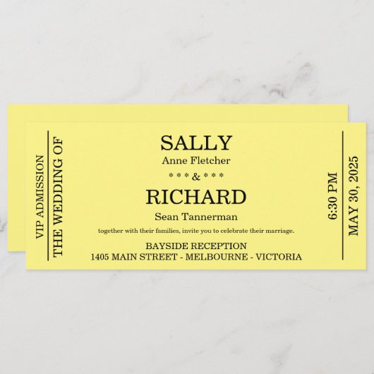 Einladung zur Hochzeit (Konzert Ticket gestylt) (Vorne/Hinten)